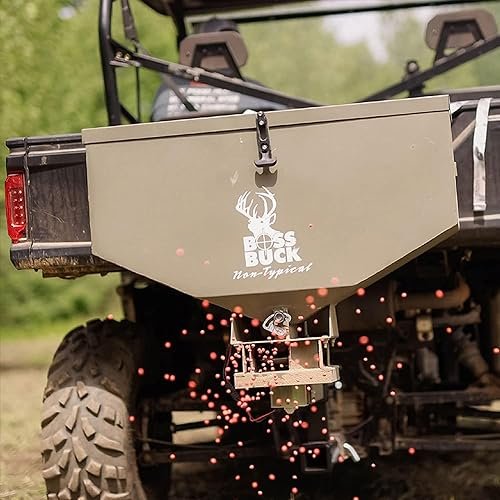 Boss Buck ATV Seeder/Spreader w/Wireless Control & Adjustable Flow, 80 lb Capacity - Lawn, Garden & Farming Equipment w/ 2-inch Receiver Hitch, Spreads Feed, Seed, Salt & Fertilizer