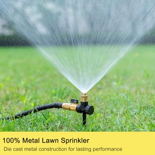 FANHAO Metal Lawn Sprinkler for Yard, 2 Pack Automatic Garden Water Sprinkler on Spike Base, Adjustable Brass Sprinkler Nozzle 360 Degree Large Area Coverage for Lawn Grass Patio Garden Irrigation