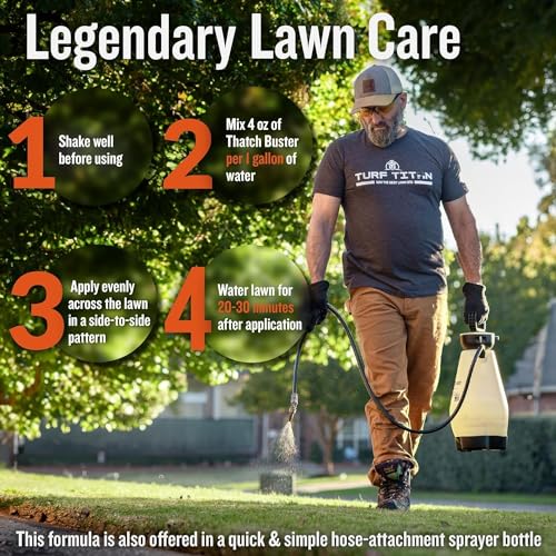 Turf Titan Thatch Buster All-Natural Lawn Aerator & Grass Dethatcher - Liquid Soil Loosener & Conditioner for Green Grass (1 Gallon), Healthy Soil in 45 Days - Enhance 1,000 Sq Ft with 4 oz