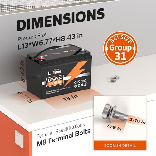 LiTime 12V 100Ah LiFePO4 Battery BCI Group 31 Lithium Battery Built-in 100A BMS, Up to 15000 Deep Cycles, Perfect for RV, Marine, Home Energy Storage