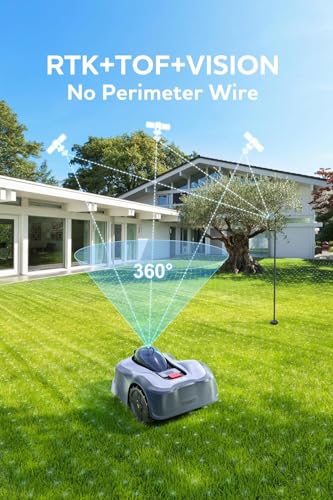 N2000 Robot Lawn Mower Perimeter Wire Free RTK,TOF,Vision Robotic Lawnmower 1.5 Acres,AI Assisted Mapping,Virtual Boundary,Multi Zone Management,APP Control,Cut Height 0.8