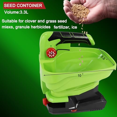 GARCARE 7.2V Cordless Seed Spreader - Capacity 3.3L, 2.0Ah Built-in Battery, Charging Cable Included, Handheld Fertilizer, 2.5h Standby Time, for Fertilizer, Seeds