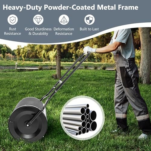 Goplus 24 inch Compost Spreader for Lawn, Lightweight Metal Mesh Lawn Roller Double Side Latches for Topdressing & Seedling, Fertilizer Topsoil Peat Moss Spreader Roller, Garden Yard Care (Black)