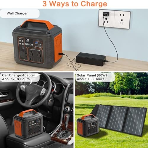SBAOH Portable Power Station, 300W 296Wh Solar Generator Quick Charge / 110V AC Outlets/DC Ports and LED Flashlight, Lithium Battery Backup for Home Outdoor Travel Camping Blackout