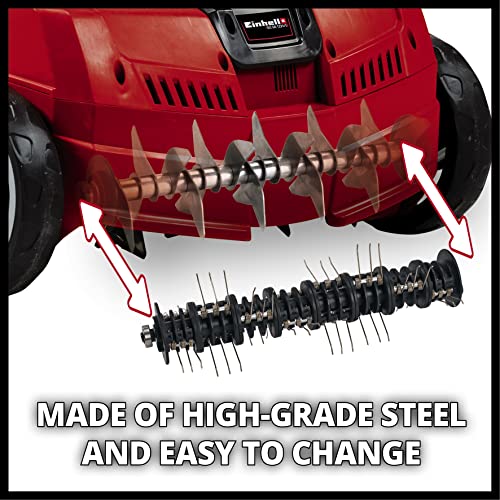 Einhell GC-SA 1231/1 Electric Lawn Scarifier and Aerator - 1200W, 28L Catch Bag, Adjustable Working Depth - Simple to Change Interchangeable Scarifying Rake and Lawn Aerator Rollers