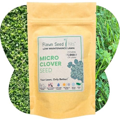 Flawn Seed Kits Micro Clover Seed, Organic Coated, Eco-Friendly, Low Growing, Low Maintenance, Lawn Alternative, Kraft Pouch, Covers up to 1000 sqft