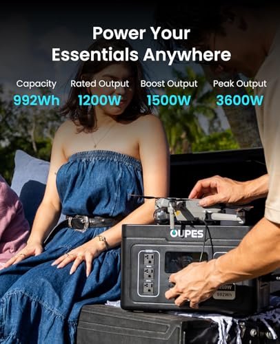OUPES Exodus 1200 Portable Power Station 1200W (Surge 3600W), 992Wh LiFePO4 Solar Generator with Smart App Control, UPS, 140W USB-C, for Outdoor & Emergency Backup