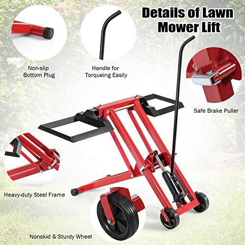Goplus Lawn Mower Lift, 500LBS Zero Turn Mower Lift with Hydraulic Jack, Mower Lift Jack for Riding Tractors