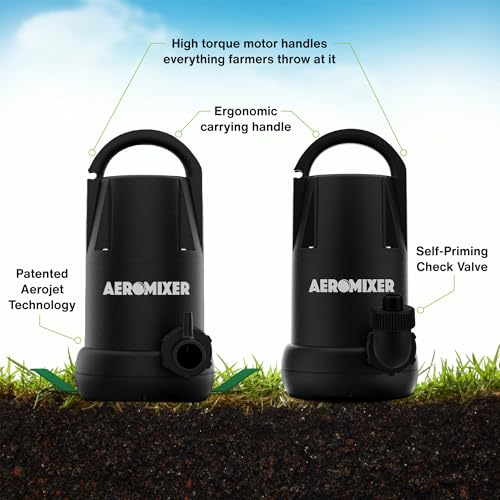 AEROMIXER Regular 3/4 HP Submersible Mixing + Aerating Pump Bundle with AEROMIXER 1 HP Transfer Pump - Water Aerator & Garden Utility Sump Pumps for Fertilizer, Power Water Pumps Submersible Outdoor