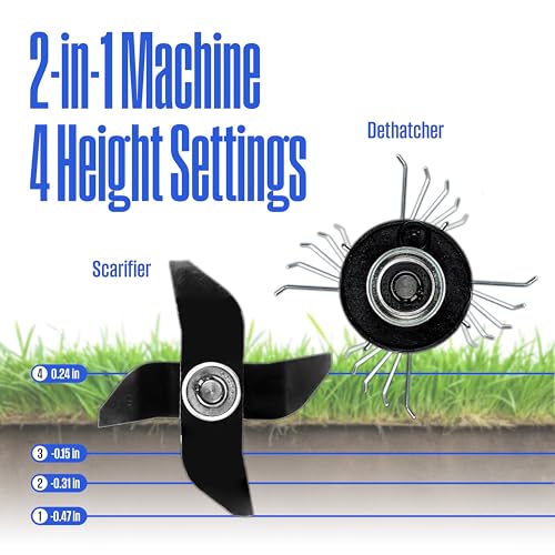 Westinghouse 13-Inch 12 Amp 2-in-1 Corded Electric Dethatcher and Aerator with 8 Gallon Thatch Collection Bag, 4-Position Depth Adjustment, Foldable Handle
