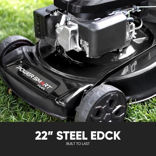 PowerSmart Self Propelled Gas Lawn Mower, 22 in. with 170cc OHV Engine, 3-in-1 Rear-Wheel-Drive High Wheels, Black