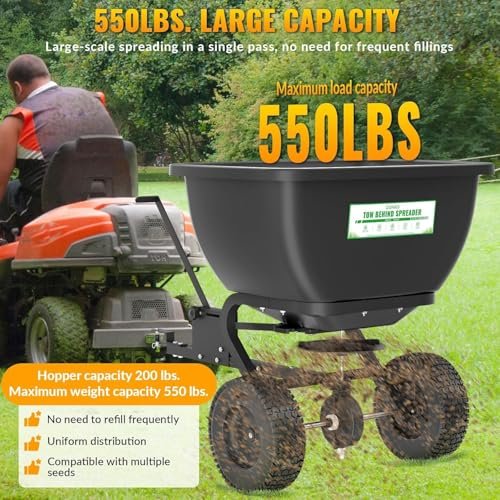 Tow Behind Broadcast Spreader, 200 LB Capacity,Fertilizer Spreader Holds up to 550 lbs with 13