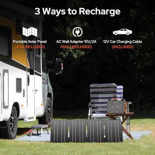 Portable Power Station with Foldable 40W Solar Panel, 100W Solar Powered Generator with Panels,110V AC Outlet Camping Solar Power Bank 146Wh Lithium Battery Pack for Home RV Outdoor Power Outage