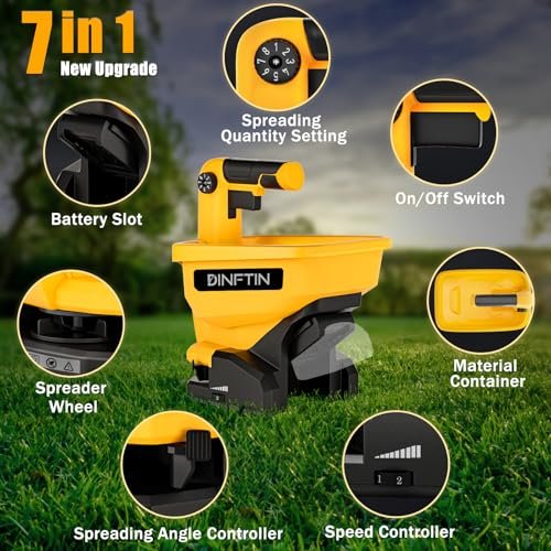 Dinftin Battery Operated Spreader Compatible for Dewalt 20V/60V Li-ion Battery, Seed Spreader Handheld Available Year-Round, Grass Seeds, Rock Salt and De-icer Out-Doors (Battery not Included)