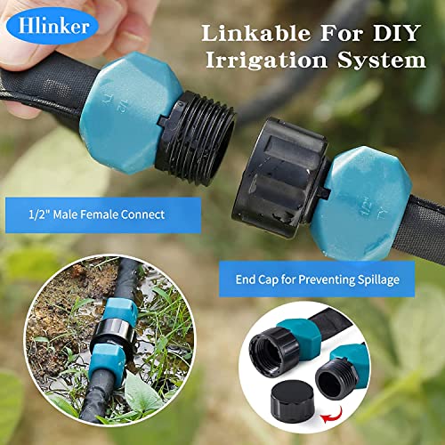 Hlinker 2025 Flat Soaker Hose 100 ft (50ft 2Packs) with Stake for Garden, Linkable Drip Hose Diy Automates Garden Irrigation System Saving 88% Water, Dual-layer Leak-free Design Water Hose with Holes