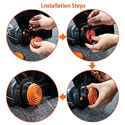 WA0007/ 50022833 Replacement Line Trimmer Spool for Worx WG116 WG119 WG183 Corded Electric String Trimmers,2 * 16ft 0.065'', 7-Pack (6-Line Spool + 1 Cap)