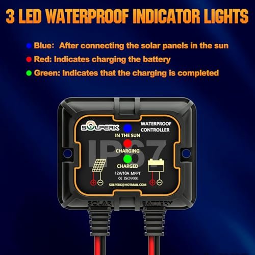 SOLPERK 100W Solar Battery Charger Solar Battery Maintainer + Upgrade 10A MPPT Charge Controller + Adjustable Mount Bracket for Car RV Boat Motorcycle，12V Waterproof Solar Panel Kit Trickle Charging