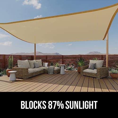 GORILLA GRIP Heavy Duty Sun Shade, UV Protection Fade Tear and Rust Resistant Triangle Sunshade Canopy, Curved Edges Blocks Sunlight, Breathable Sail, Outdoor Patio, Lawn Garden Sand