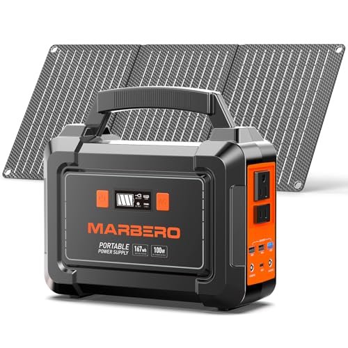 MARBERO Solar Generator 167Wh Camping Portable Power Station 200W Peak with Foldable Solar Panels 30W with AC Outlet 110V Multi-Port LED Flashlights for CPAP Home Camping Hurricane Emergency
