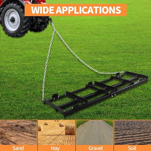 OLIPIC Drag Harrow - Driveway Pull Behind Lawn Leveling Rake Grader - Tow Behind Lawn Tractor Attachments for ATV, UTV, Or Mower - Heavy Gauge Powder Coated Welded Steel,6FT