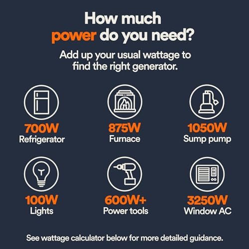 Generac 8,000-Watt Gas-Powered Portable Generator - Electric Start with COsense - PowerRush Advanced Technology - Reliable Power for Emergencies, Recreation, Home - 49 State Compliant - Orange/Black