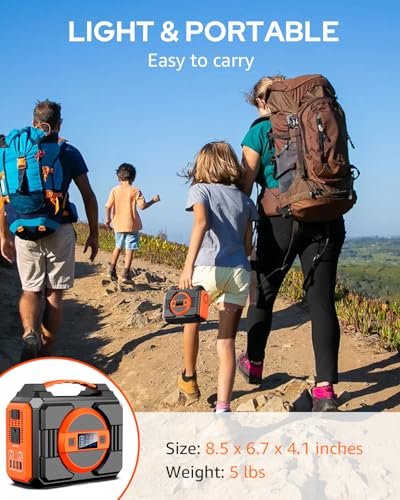 Portable Power Station Bank 300W Rated(600W Peak),220Wh Solar Powered Power Bank with 2 AC Outlet 110V Pure Sine Wave, 60000mAh Power Bank Lithium Battery Pack for Home Outdoor Camping Emergency