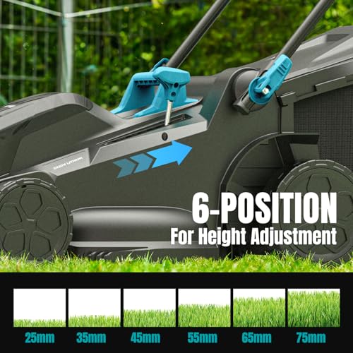 MightyMow Electric Lawn Mower Cordless, 2x20V 16 inch Push Lawn Mower with 6-Position Cutting Height Adjustment, 2x4.0Ah Battery & Dual Charger Included