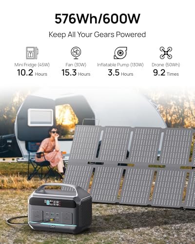 Solar Generator 600W (1200W Surge), Portable Power Station with 100W Solar Panel, 576Wh (180,000mAh) LFP Battery with AC & DC Outlets, 1Hour Fast Charging for Home & Emergency, Camping & RVs, CPAP