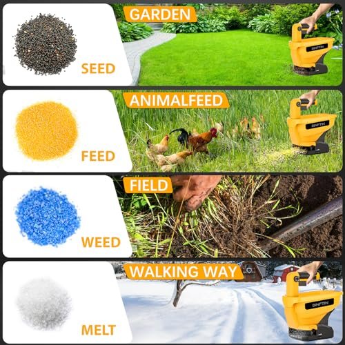 Dinftin Battery Operated Spreader Compatible for Dewalt 20V/60V Li-ion Battery, Seed Spreader Handheld Available Year-Round, Grass Seeds, Rock Salt and De-icer Out-Doors (Battery not Included)