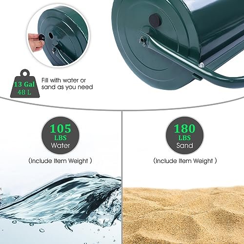 IRONMAX Lawn Roller, 24’’ 13 Gallons Pull & Push Steel Yard Roller w/Removable Drain Plug, Lawn Sod Rollers Tow Behind Water/Sand Filled for Garden, Park, Grass, Ball Field