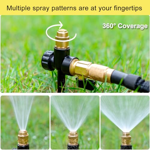 FANHAO Metal Lawn Sprinkler for Yard, 2 Pack Automatic Garden Water Sprinkler on Spike Base, Adjustable Brass Sprinkler Nozzle 360 Degree Large Area Coverage for Lawn Grass Patio Garden Irrigation