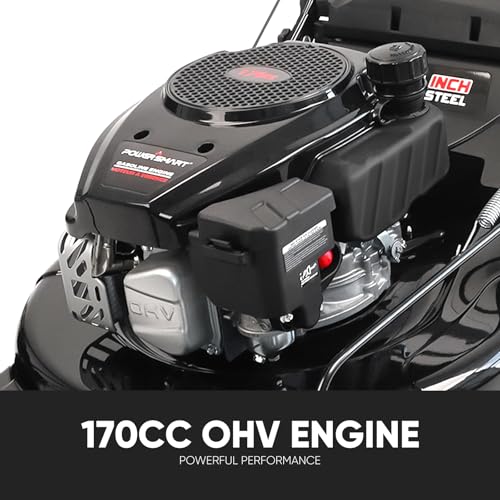 PowerSmart Self Propelled Gas Lawn Mower, 22 in. with 170cc OHV Engine, 3-in-1 Rear-Wheel-Drive High Wheels, Black