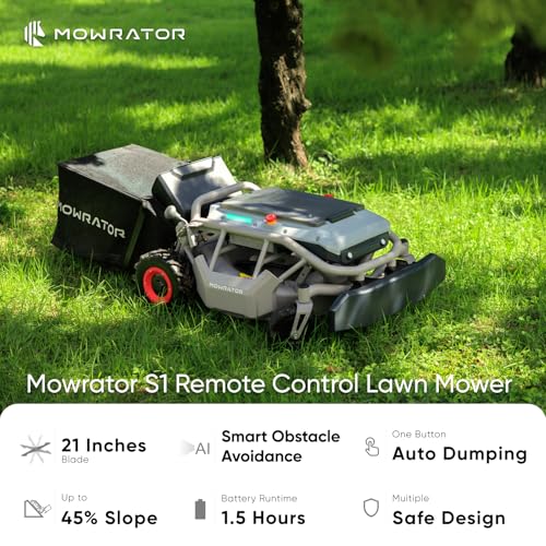 Mowrator Remote Control Lawn Mower S1 2WD 56V18Ah, Robot Lawn Mower Multi-Functions with 1.8-4.6 Inch Cutting Height 21 Inch Real Blade, Robotic Lawn Mower for 45% Slope(24°) with Mowing 1.12 Acres