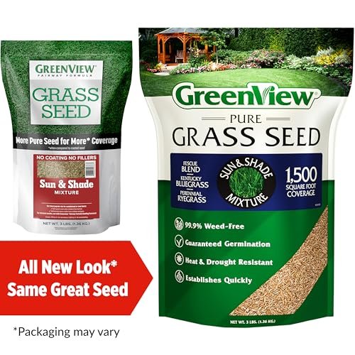 GreenView Pure Grass Seed Sun & Shade Mixture, 3 lb. Bag – Covers up to 1,500 sq. ft.