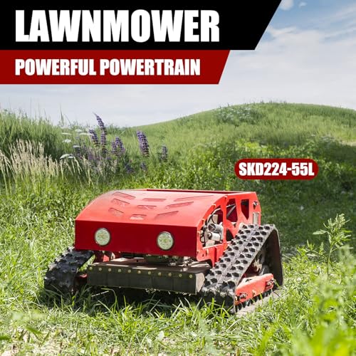 Lawn Mower, Remote Control Lawn Mower, Small Crawler Oil-Electric Hybrid Four-Wheel Drive Lawn Mowing and Weed Whacker, All Terrain Grass Cutter Yard Mower, 45Â° Climbing (SKD-224-55)