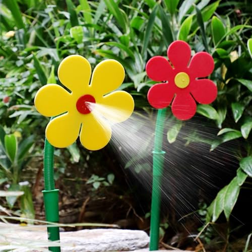 CUTENNIOU Crazy Daisy Sprinkler Crazy Dancing Flower Water Sprinkler Funny Sun Flower Dancing Daisy Lawn Sprinkler for Yard Watering Dogs Kids Playing Red Yellow Garden Sprinklers - Yellow