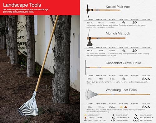 IDEALSPATEN - Made in Germany Since 1899 - Düsseldorf Gravel Rake - Landscape Tool Gravel Rake Rocks Debris, Ash Handle, 4lb - 69in (Düsseldorf)#IS430