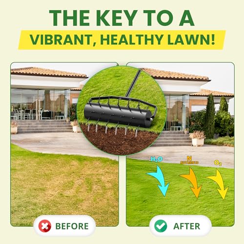 Lxuziud Manual Roller Lawn Aerator,Heavy-Duty Hand Lawn Aerator with Pre-Attached Spike for Yard and Garden,Easy-to-Assemble Lawn Aerator Tool for Compact Soil,Lawn Aerator for Lawn Care (Black)
