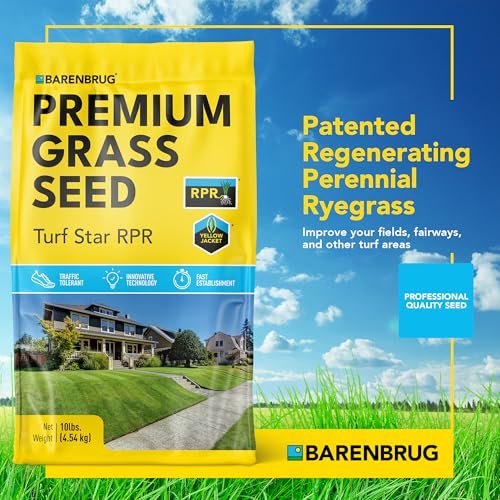 Barenbrug Turf Star Regenerating Perennial Ryegrass Lawn Seed with Yellow Jacket Seed Coating, Fast-Acting Durable Grass Seed Mix for Lawns, 10-lb. Bag