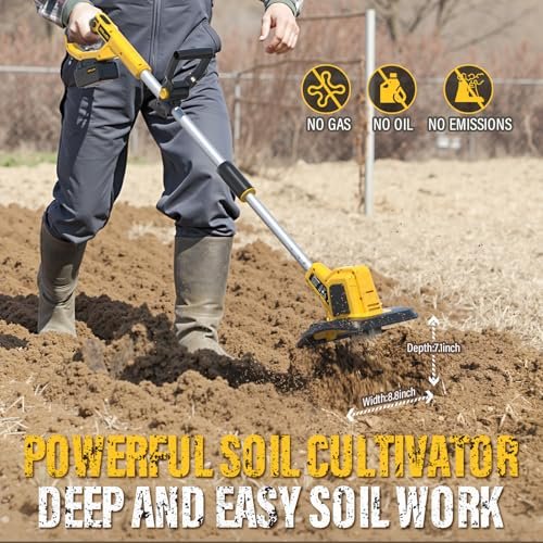 20V Cordless Electric Tiller, 9-Inch Garden Cultivator 360RPM Battery Powered Rototiller Portable Lightweight Efficient Tilling Includes 4.0Ah Battery and Charger