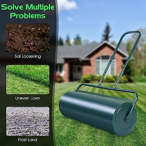 IRONMAX Lawn Roller, 24’’ 13 Gallons Pull & Push Steel Yard Roller w/Removable Drain Plug, Lawn Sod Rollers Tow Behind Water/Sand Filled for Garden, Park, Grass, Ball Field