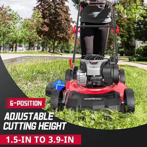 PowerSmart 21-Inch 140cc B&S Engine Self-Propelled Lawn Mower – 6-Position Adjustable Cutting Height, 3-in-1 Mulching, Side Discharge, and Rear Bagging, Easy Start