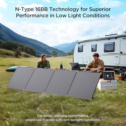 ZOUPW N-Type 16BB 450W Portable Solar Panel,Power Outage Essentials,38V Foldable Solar Charger for Power Station, 25% High Efficiency IP68 Waterproof 4 Reinforced Kickstands for Camping RV Hurricane