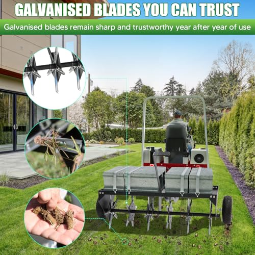 Doniks 48-Inch Tow Behind Plug Aerator with Transport Wheels, Lawn Aerator Tow Behind with 30 Galvanised Steel Tines, Pull Behind Aerator for Gardens, Lawns, Farms