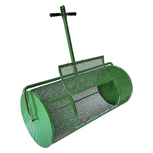 LANDZIE Lawn & Garden Spreaders - 44 Inch Heavy Duty Metal Mesh Basket Push/Tow Spreader - Compost, Peat Moss, Top Soil, Mulch - Durable Lightweight Multi-Purpose Yard Care Equipment - Manure Spreader