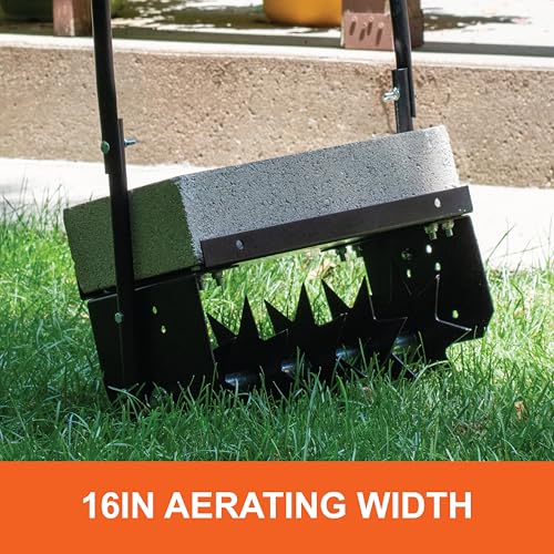 Agri-Fab 45-0365 Push Spike Aerator Lawn Tool,16 Inch Push Lawn Aerator With 5 Aerating Spikes, Used for Lawn Care Maintenance