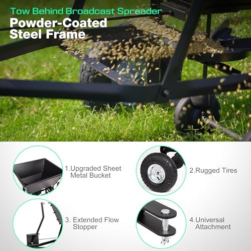 Suchtale Tow-Behind Broadcast Spreader, 90 lbs Capacity, Heavy Duty Fertilizer and Seed Spreader with Adjustable Flow Control Lever,10