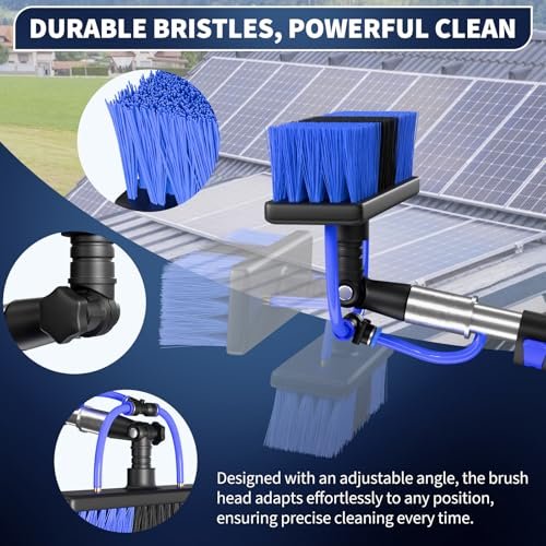20FT Water Fed Solar Panel Cleaning Kit, Telescopic Solar Panel Cleaning Brush with Extension Pole & Soap Dispenser for Household & Outdoor