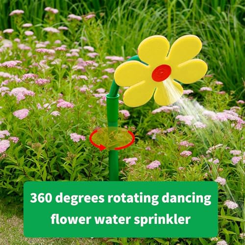 CUTENNIOU Crazy Daisy Sprinkler Crazy Dancing Flower Water Sprinkler Funny Sun Flower Dancing Daisy Lawn Sprinkler for Yard Watering Dogs Kids Playing Red Yellow Garden Sprinklers - Yellow