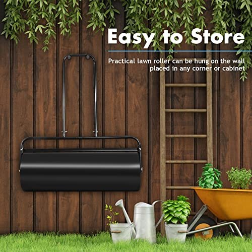 Goplus Lawn Roller, Push/Pull/Tow Behind Water/Sand Filled Steel Sod Drum Roller with U-Shaped Handle, Yard Roller for Garden Backyard Grass, 17 Gallon/63 L, 36